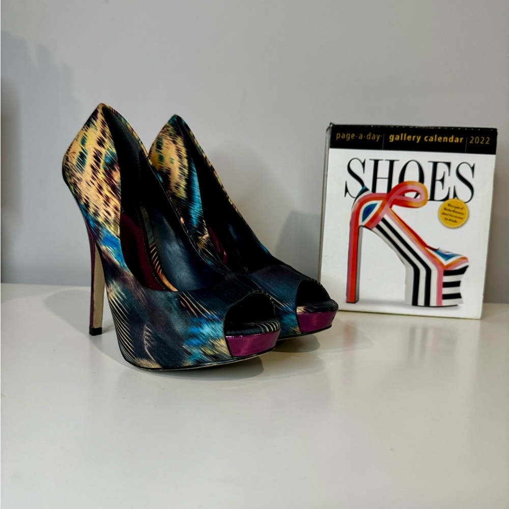 ALDO Multicolor Metallic Peep Toe Heels Statement Party Pumps